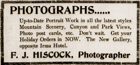 F. J. Hiscock ad in the November 30, 1905 Enterprise on page 8.